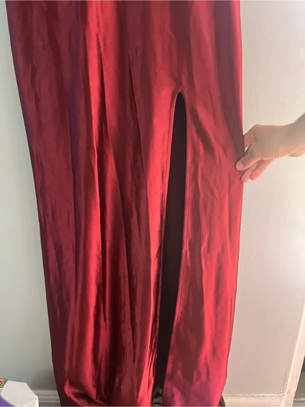 David's Bridal Women's Satin V-Neck Slip Dress - Burgundy - Image 3