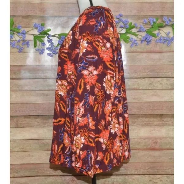 Old Navy Maroon Floral Boho Peasant Top V-neck Long Sleeve Pull Over Size XL - Image 5