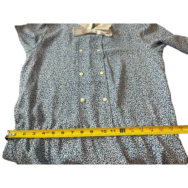 VTG 80s Joy Gordon Midi Blue White Semi Sheer Short Sleeve Nautical Dress 12 - Image 11