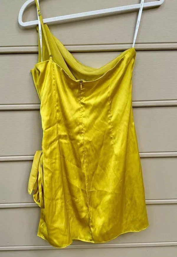 Lovers and Friends Karen Yellow One Shoulder Wrap Mini Dress Sz M - Image 5