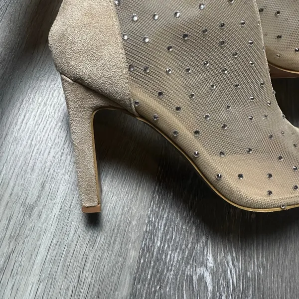 Lulus Samella Light Nude Suede Rhinestone Mesh Mid-Calf Boots - Image 5