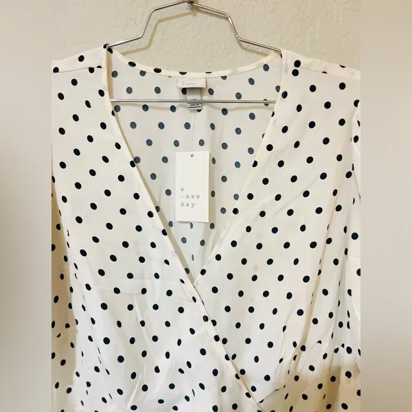 A New Day Black and White Puff Sleeve Mini Wrap Dress 2X - Image 12
