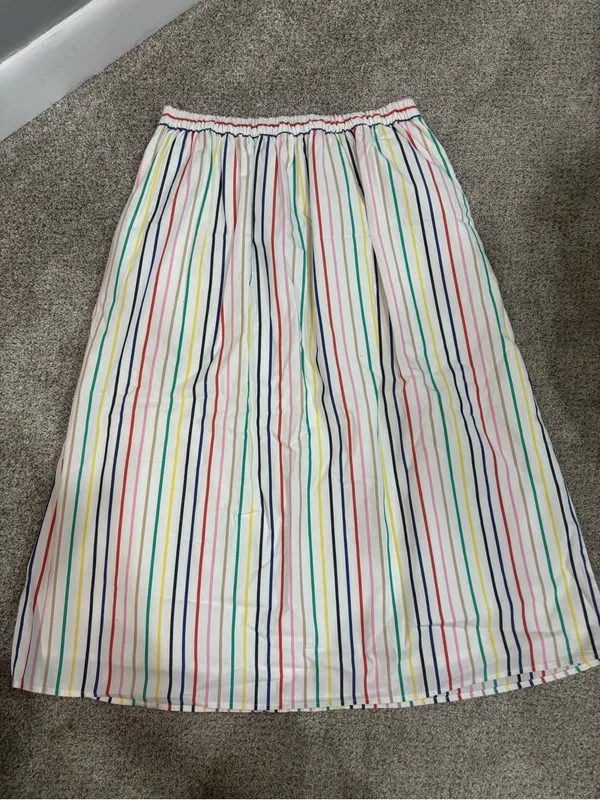 J Crew Factory Rainbow Stripe Button Front Poplin Midi Skirt Multicolored Size S - Image 10