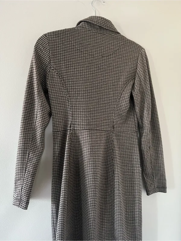Max Studio Brown Black Houndstooth Blazer Midi Dress XS Preppy Quiet Luxury - Image 8
