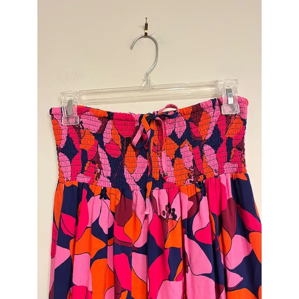 Abel the Label Anthropologie Dress Strapless Midi Pink Orange Floral Small - Image 3