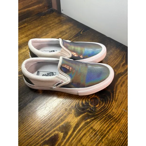 Vans Silver Iradescent Slip‎ On Sneakers Size M5/W6.5 - Image 2