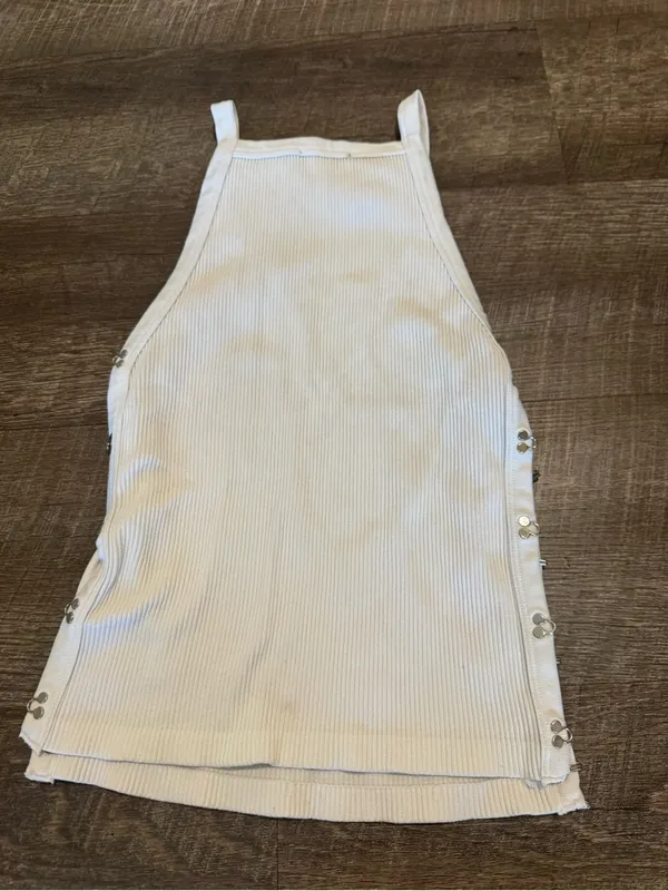 Zara Ribbed Snap-Side White Tank Top - Image 5