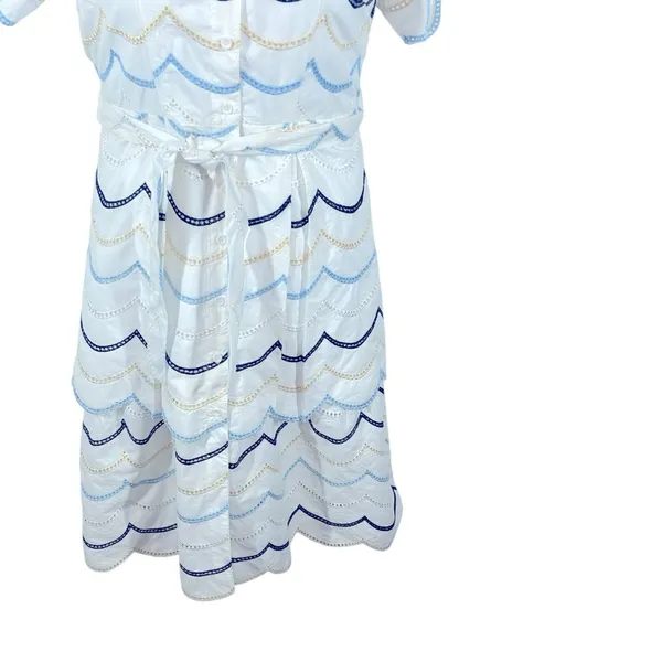 Boutique Blue White Eyelet Cottagecore Midi Dress Tie Waist XL - Image 5