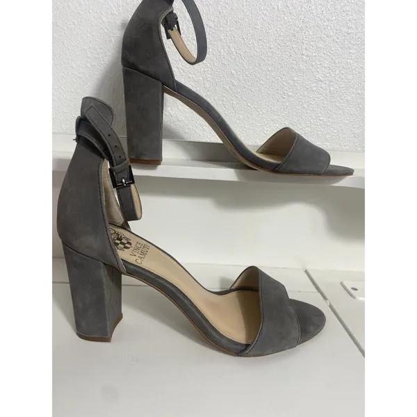 Vince Camuto Corlina Gray Suede Leather Dress Sandal Block Heel Womens Size 7.5M - Image 6