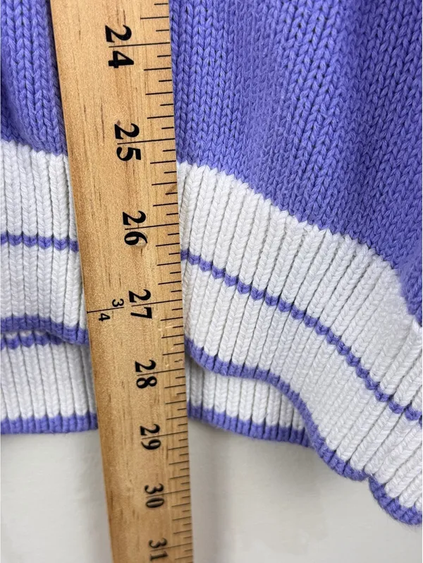 Brandy Melville Nikki Periwinkle Blue White Varsity V Neck Sweater One Size - Image 12