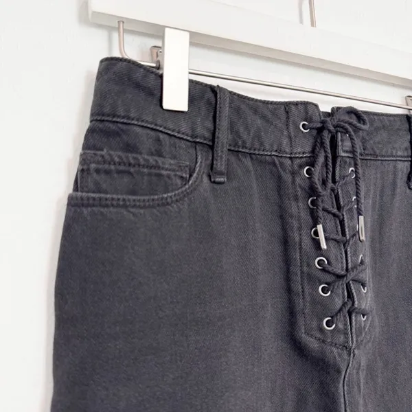 Paige Iris Skirt Size 26 Black‎ Nightingale Denim Lace Up Tie Minimalist Grunge - Image 2