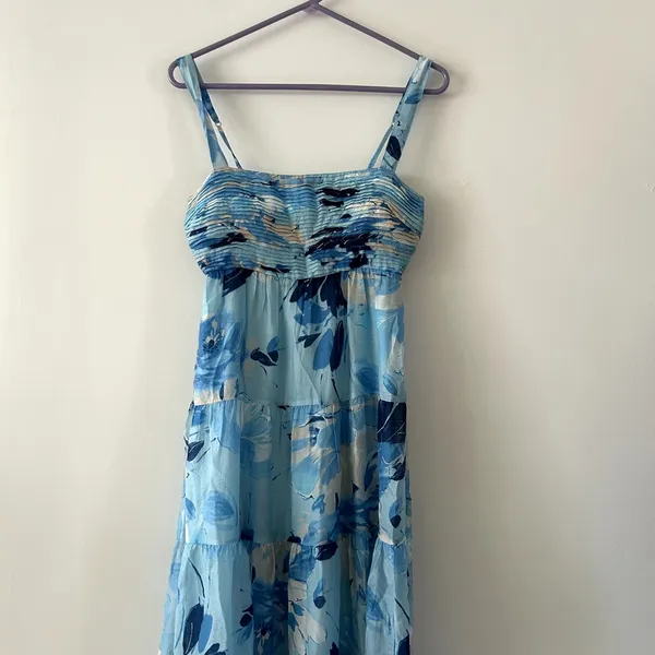 Abercrombie & Fitch Blue Print Ruched Tiered Babydoll Maxi Dress Size S NWT - Image 3