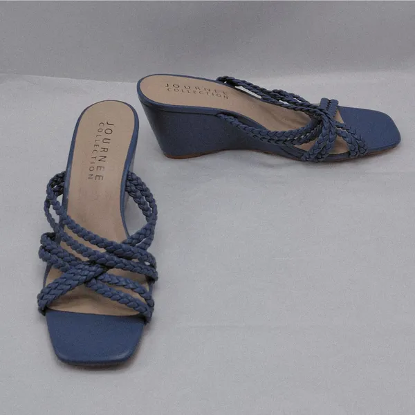 Journee Collection Baylen Wedge Sandals Women's 7.5 Blue Slip On Casual Shoes - Image 3
