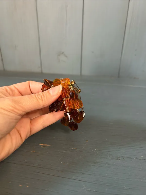 MCM Vintage Amber Cluster Bead Statement Brooch - Image 4