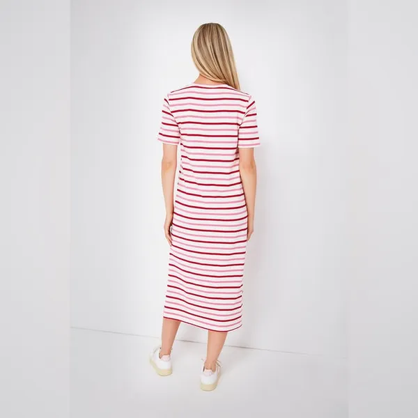 Tuckernuck Pomander Place Gio Stripe Short Sleeve Long Maxi Dress Red Pink Small S - Image 3