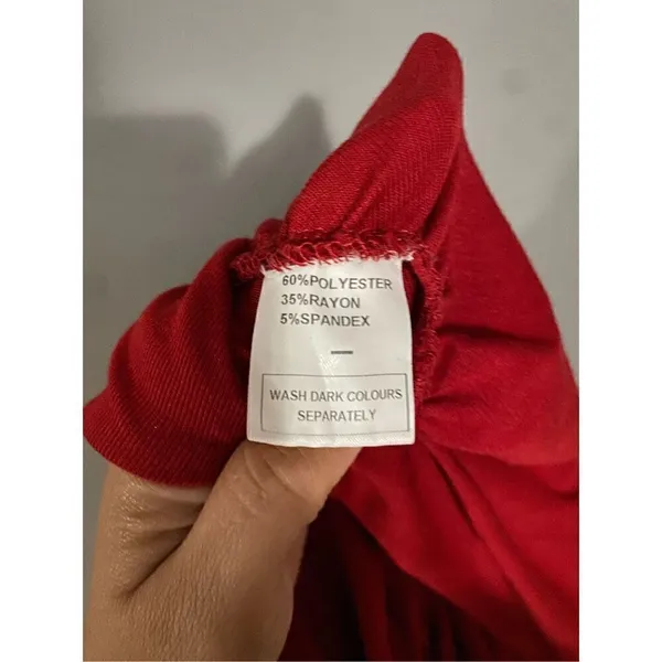 Boutique Red Long Sleeve Cross Front Pleated Hem Smocked Waist Shirt Large - Image 7