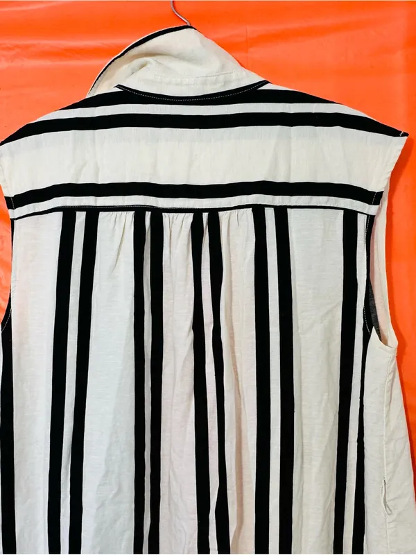 H&M Black & Cream Sleeveless Button-Front Striped Maxi Dress - Image 5