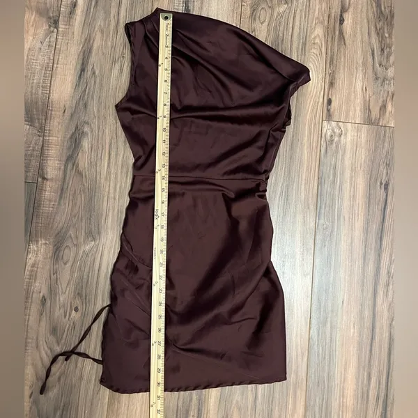 Lioness Original Sin Satin Mini Dress Garnet One Shoulder Ruched Party XS - Image 14