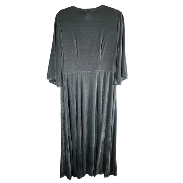 Soft Surroundings Velvet‎ Wrap Maxi Dress Slate Blue Bell Sleeve Size L boho - Image 6