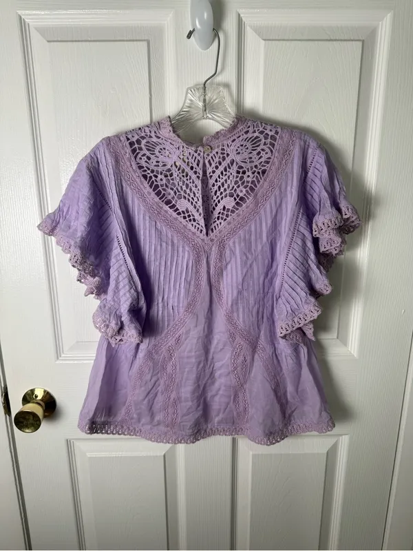 Farm Rio Lilac Lace Ruffled Blouse S - Image 6