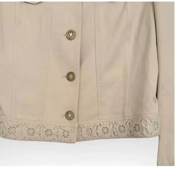 St. John Sport Ivory Stretch Cotton Jean/Denim Embroidered Jacket sz‎ S - Image 3
