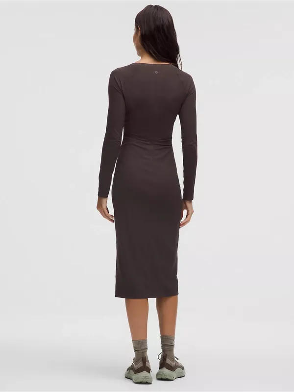 Lululemon All Aligned Ribbed Long-Sleeve Midi Dress - Purple/Grey - Size 4 - Image 9