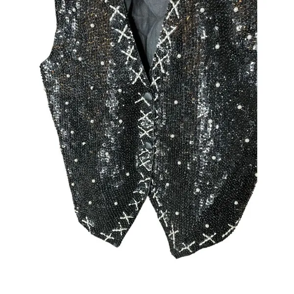 Vintage Theo 90s Sequin Beaded Vest Size M‎ Black Size M - Image 3