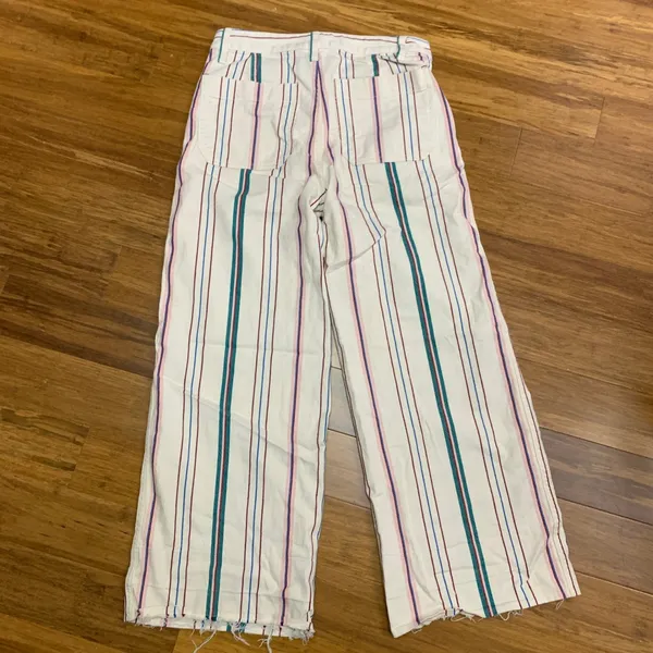 Madewell Wide Leg Crop Pants Womens‎ Size 27 Striped High Rise Raw Hem Casual - Image 4
