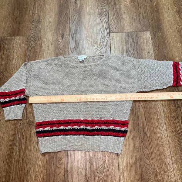 Vintage Rafaella Linen Cotton Knit Sweater Cream Red Striped Boat Neck sz Large - Image 5