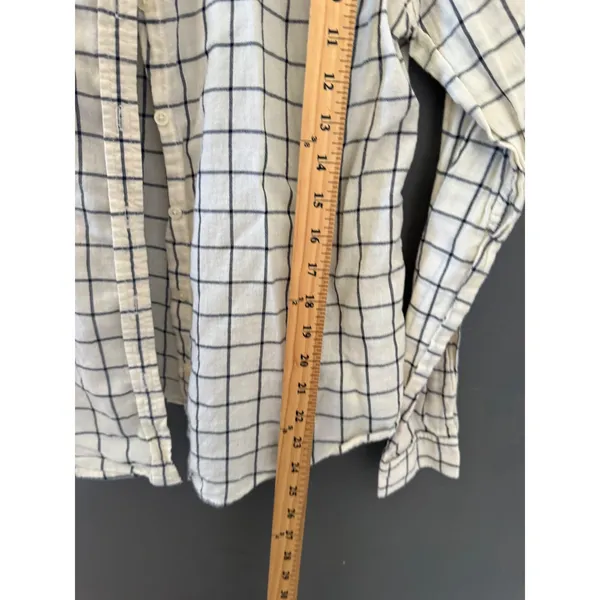 Joe‎ Fresh Womens White Navy Blue Windowpane Check Button Down Shirt Lightweight - Image 6