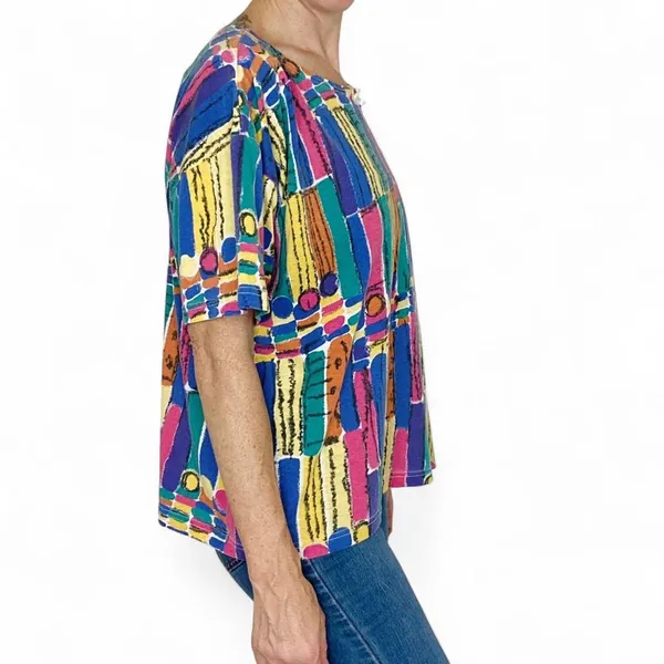 Vintage 90’s Penny Lane Colorful Abstract Bow Tee Shirt - Image 4