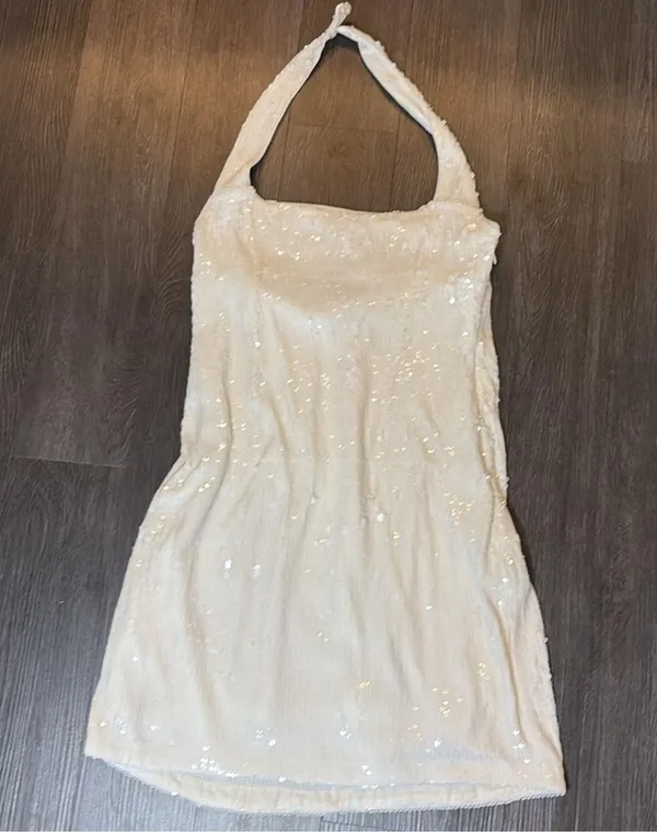 Show Me Your Mumu Samba Halter Sequin Mini Dress White - Image 4