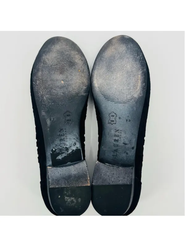 Lauren Ralph Lauren Caley Black Suede Leather Laser Cut Flats Size 8 - Image 6