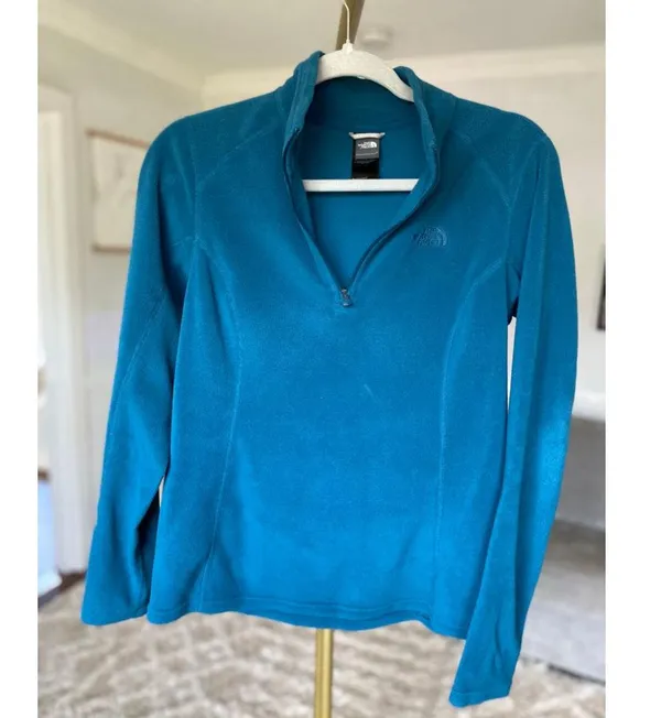 North Face Fleece Pullover Granola Teal Hiking Outdoor Alpine Cozy Autumn Winter - Image 3