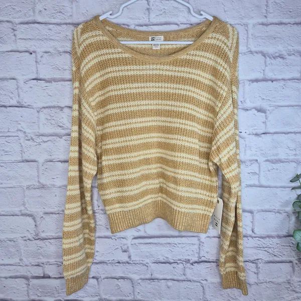 NWT Billabong Light Wave Striped Knit Sweater Gold Beach Boho Coastal Cowgirl S - Image 3
