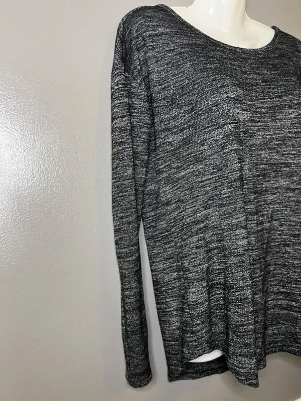Gap Shirt Womens Petite Small Charcoal Gray Boat Neck Long Sleeve Stretch Top - Image 3