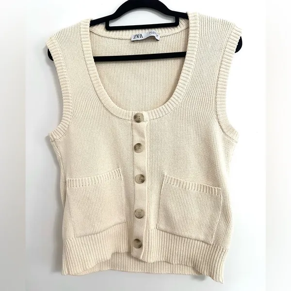 Zara Buttoned Knit Sweater Vest Small - Image 2