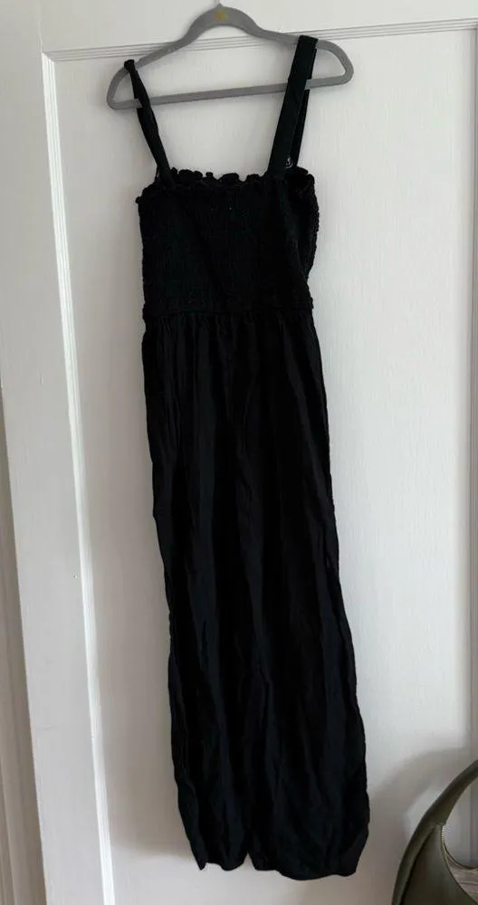 Hollister Black Button Wide Leg Cropped Jumpsuit Cotton & Linen Blend XS EUC - Image 5