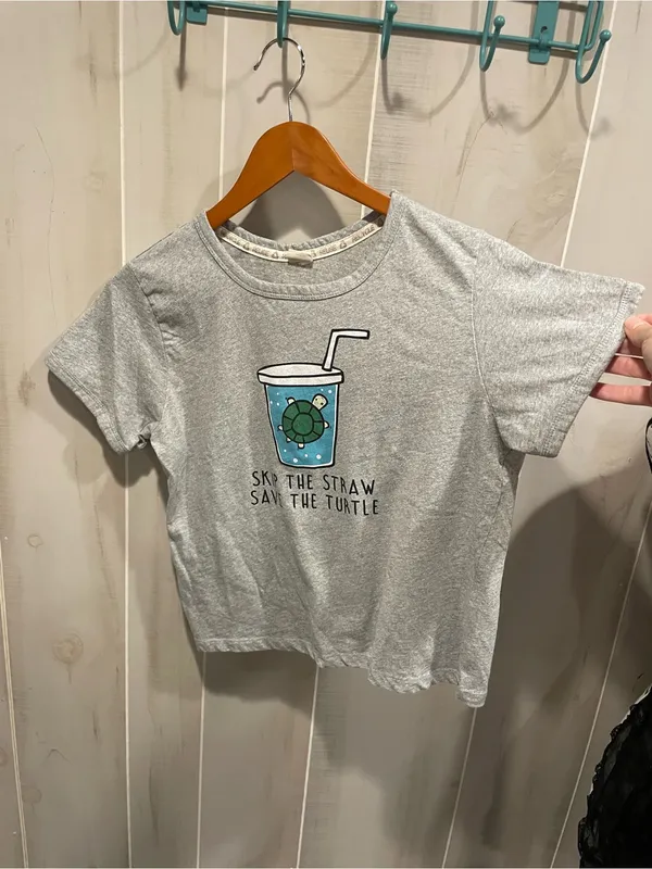 Cute gym gray save the turtles crop t-shirt environment recycle - Image 2