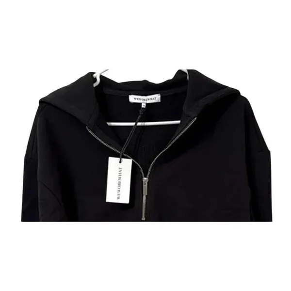 NWT WeWoreWhat Cropped Half Zip Fleece Cotton Hoodie Long Sleeve Small Black - Image 3