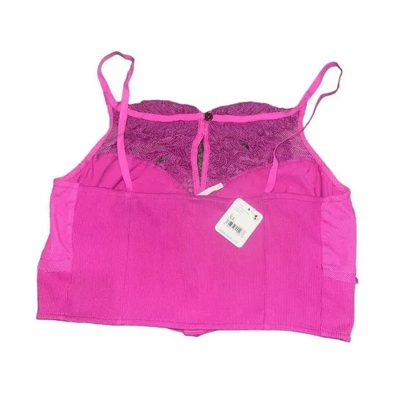 NWT Free‎ People Have My Heart Tank Top Womens XL Pink Lace Corset Crop Cami - Image 8