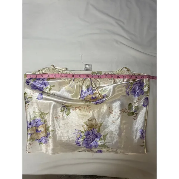 Secret Treasures Y2K Satin Floral Lace Cami Ivory Purple Bow Sleep Top Medium - Image 8