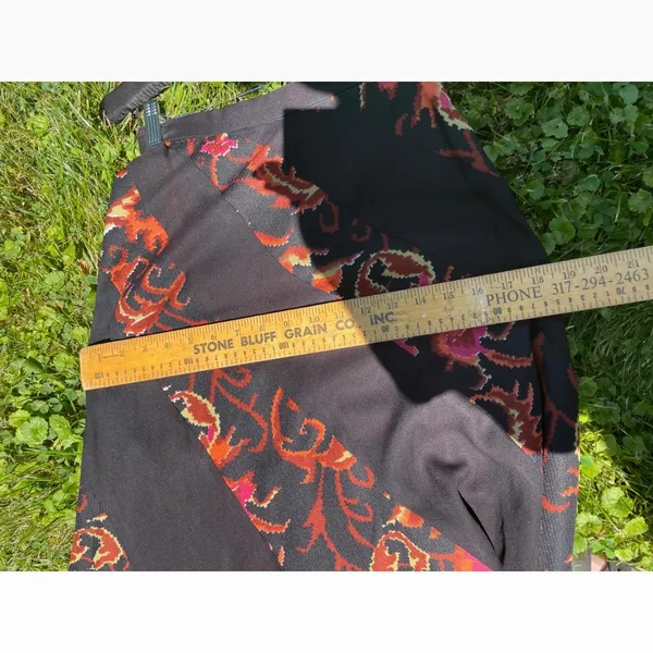 Vintage Boho Patchwork Ikat Maxi Skirt Black Orange Pink A-Line Long‎ Skirt - Image 5