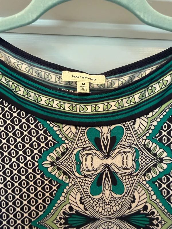 Sleeveless Teal and Black Patterned Women’s Dress - Image 3