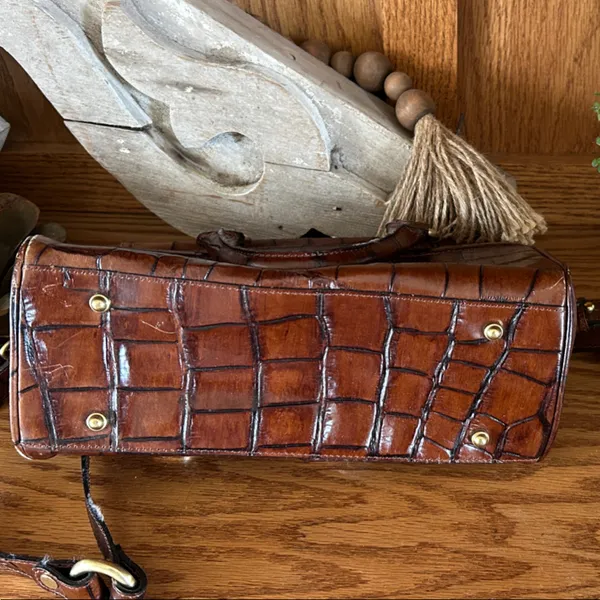 Brahmin Rich Brown Crocodile-Embossed Crossbody Bag - Image 9