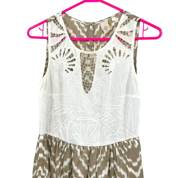 Anthropologie Size‎ 0 Sleeveless Lace Embroidered Maxi Dress Tan & White Pattern - Image 3