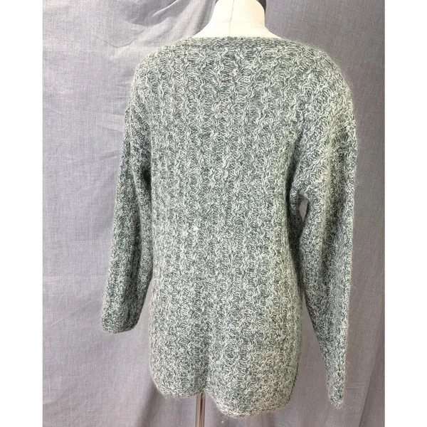 Vintage 90s All Points Green Marled Silk Blend Textured V Neck Sweater M - Image 2