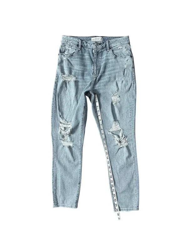 Abercrombie & Fitch Curve Love High Rise Straight Leg Distressed Jeans Sz 29/8R - Image 6