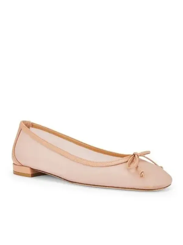 Stuart Weitzman Arabella Ballet Flats Rose Pink Mesh Leather Bow Slip-On NWT 9B - Image 4