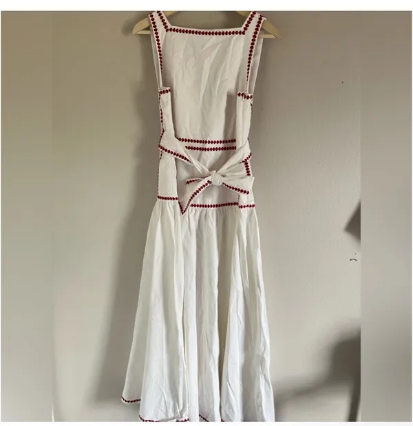 Anthropologie lovers NWT COMMENSE White and Red Trim Maxi back Bow Dress Small - Image 6